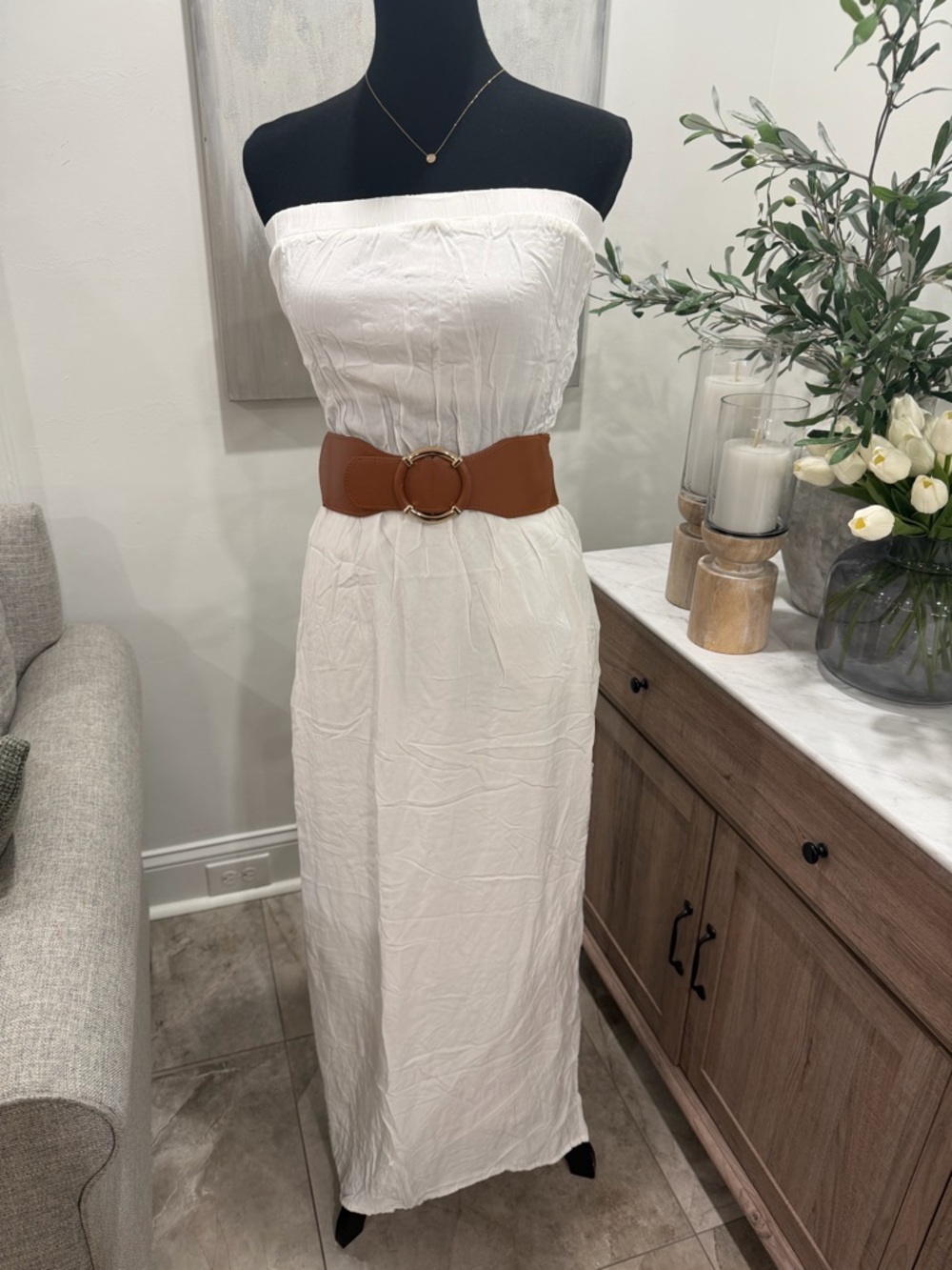 Splendid White Double Slit Strapless Maxi Dress